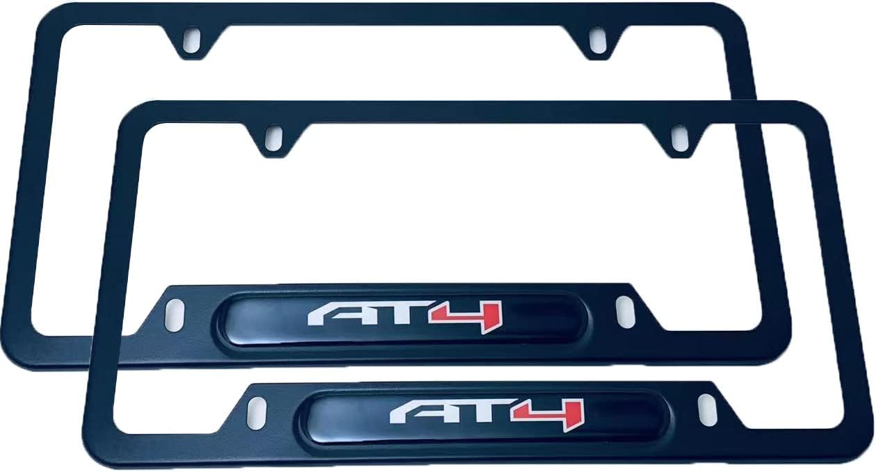 Stainless Steel Black AT4 License Plate Frame tag Cover Holder for GMC W/Screw caps AT4 (2)