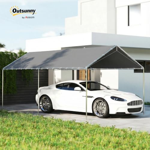 Image of Outsunny 10'x20' Carport Outdoor Heavy Duty Galvanized Car Canopy Gray