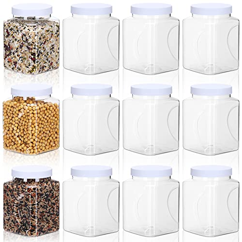 Gerrii 12 Pcs 32 oz Square Plastic Grip Jar with