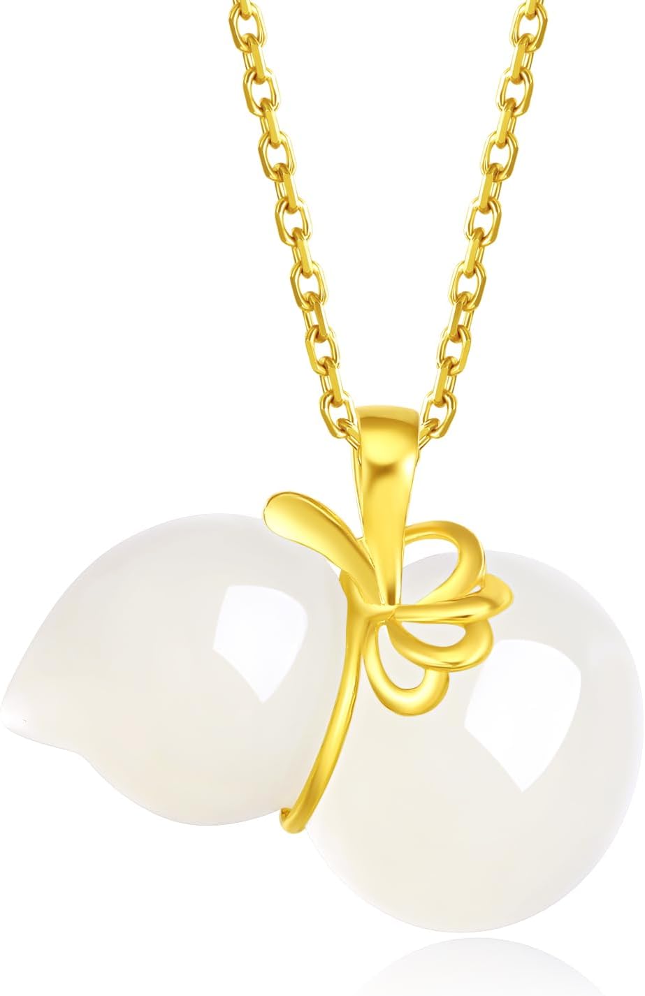 24K Gold Pendant Jade Gourd Charms Good Luck Jewelry Feng Shui Charm Natural White Jadeite Pendants Fortune Hetian Gemstone Wealth Healing Stone Protection Bead Lifetime Solid Gold Gifts for Women Men