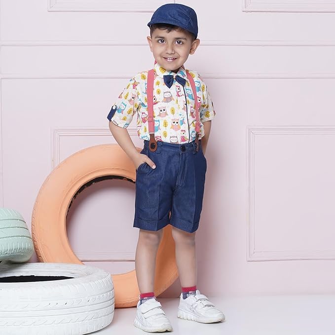 Image of AJ DEZINES Kids Casual Wear Clothing Cotton Shirt Short Set For Boys