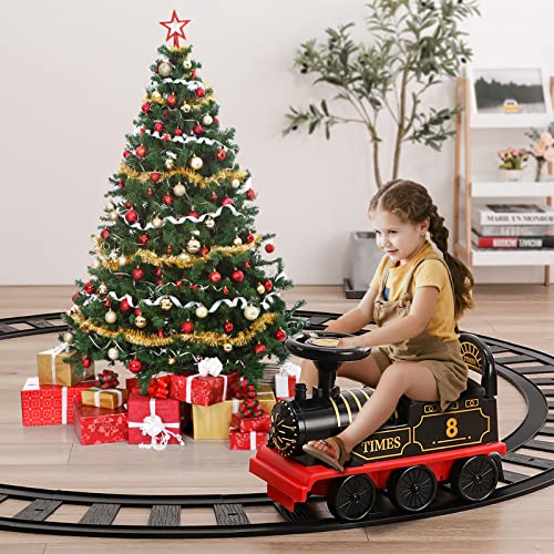 TEMI Ride On Train with Track Electric Ride On Toy w Lights & Sounds Storage Seat Train Toy Ride for Kids Birthday Gift Riding Car Train for Children Baby Toddlers Boys & Girls