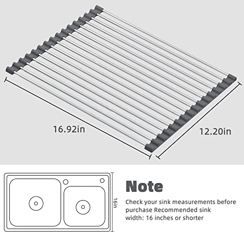 Simplekitchen Roll Up Dish Drying Rack, Over The Sink Dish Drying Rack Kitchen Rolling Dish Drainer, Foldable Sink Rack Mat Stainless Steel Wire Dish Drying Rack For Kitchen Sink Counter (Gray) #TOP4