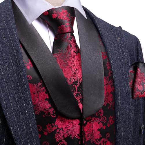 Image of Barry.Wang Mens Silk Lapel /Shawl Collar Vest Tie Sleeve Holder Set Formal /Casual Paisley Vests Wedding Tuxedo Waistcoat