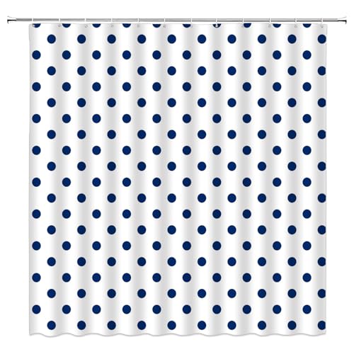 AEMBEE Polka Dot Shower Curtain Blue White Retro Spot Vintage Fabric Decorative Bathroom Curtains with Hooks,70" Wx70 H by AEMBEE - Used condition - US$14.28