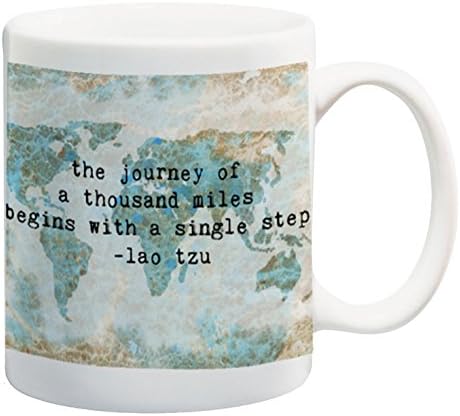 The Journey of a Thousand Miles Begins with a Single Step World Map Coffee Mug Inspirational Travel Quote 11 oz Ceramic Cup