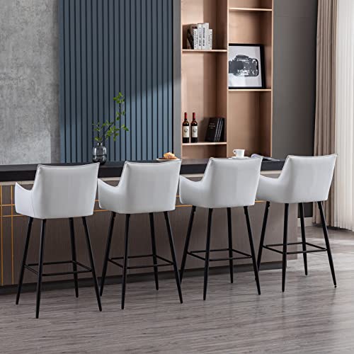 Zhenghao 30'' Leather Bar Stools Set Of 4 Barstools With Arms Upholstered Kitchen Counter Stools Modern Metal Bar Chairs For Breakfast/Dining Room/Living Room, White #TOP6
