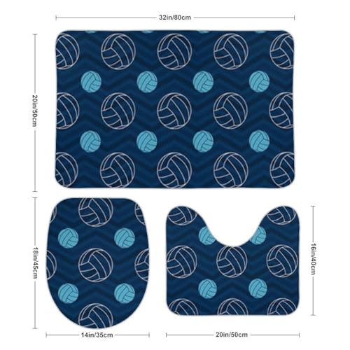 Juego de tres tapetes para piso de coral terciopelo con estampado de voleibol azul miniatura 3