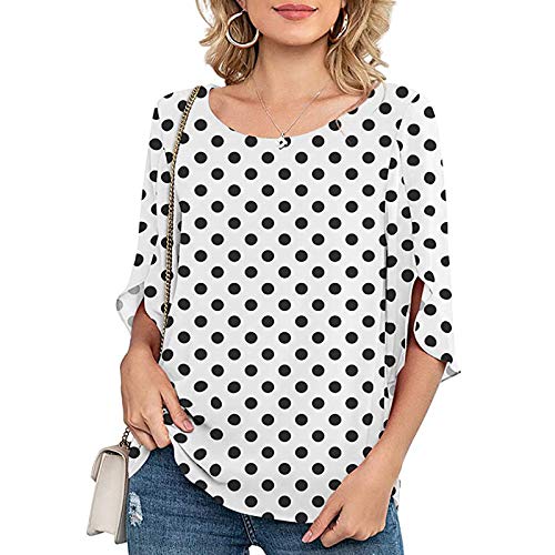 2021 Nuevo Camiseta Mujer Verano Moda Impresión de Lunares Manga Corta Elegante Blusa Camisa Cuello Redondo Camiseta de Gasa Suelto Tops Casual Fiesta T-Shirt Original tee