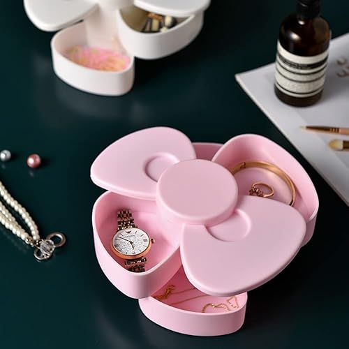Miniatura 4 de Caja organizadora de joyería pequeña de plástico de 2 capas con forma de lazo giratorio para viajes, caja de almacenamiento de joyas, bandeja