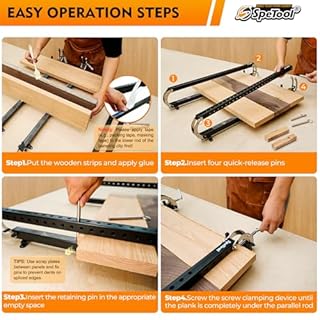 SpeTool 16 Inch Panel Clamps 2 Pack, 4-Way Pressure Aluminum Parallel Clamp For Woodworking with Adjustable parallelogram Couplers for Cutting Boards, Cabinets, Tabletops & Small Projects