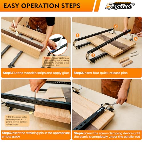 SpeTool 16-Zoll-Plattenklemme im 2er-Pack, 4-Wege-Druckstahl-Parallelklemme für Leiterplattenschrank, Tischplatten, Holzarbeiten, einstellbare Parallelogrammkupplungen