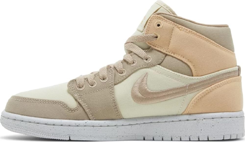 NIKE Women's Air Jordan 1 Mid SE Canvas Khaki Muslin/Desert/Gold (DV0427 102) - 10.5