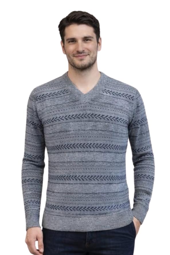 Men Full Sleeve Acrylic V-Neck Self Design Pullover Sweater | Regular Fit Casual Daily Winter Wear-image-40