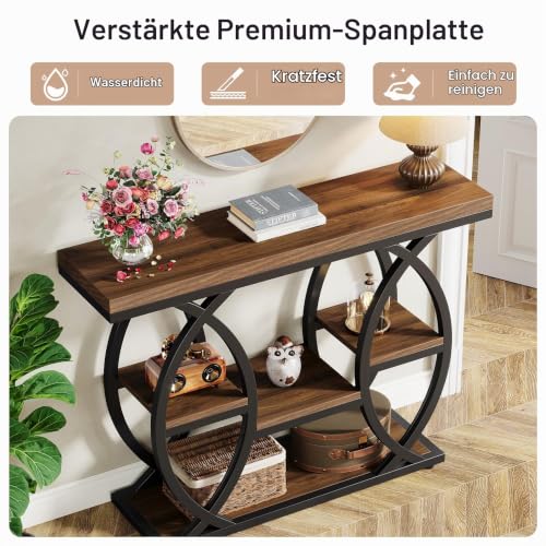 Tribesigns Konsolentisch Schmal 100 x 30 cm, Flurtisch mit 4 Ebenen und Ablagen, Industrieller Eingangstisch aus Holz und Metall… – Ansicht 5