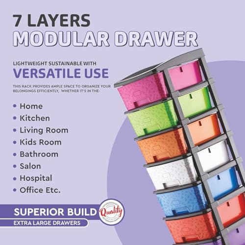 Image of Plastic Modular Drawer Storage Chest Of Drawers Organizer Storage Box, Large Stomo Racks For Multipurpose Anti-slip Shoes Organizers (Multi, 7 LAYER) (30cmx38cmx106 cm)