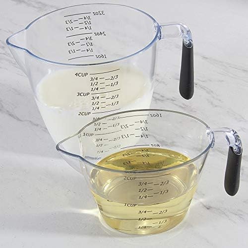 Chef Select Premium Measuring Cups, 2-Cup & 4-Cup, Clear Plastic, Soft Grip, Slip Resistant Handles, BPA Free