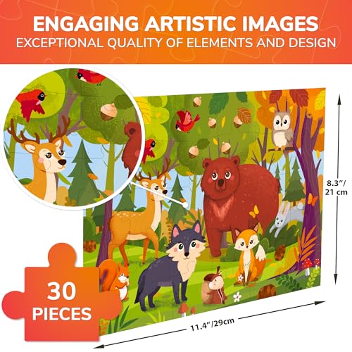 Image of QUOKKA Puzzles for Kids Ages 3-5 - 30 Pieces Puzzles for Toddlers 2-4 - Forest Animals Learning Jigsaw Puzzles for Kids 4-6 Years Old - Educational Toys for Boy and Girl