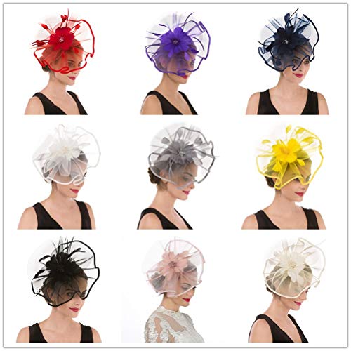 Saferin Fascinator Hat Feather Mesh Net Veil Party Hat Flower Derby Hat With Clip And Hairband For Women (Ta1-Pink Feather2) #TOP1