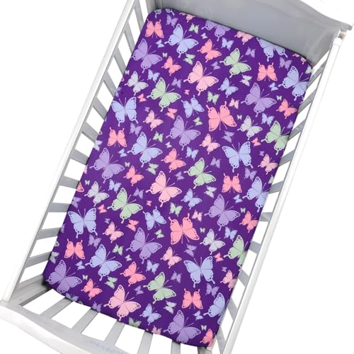 Image of Cloele Butterfly Fitted Crib Sheet for Girls,52x28in,Infant Toddler Sheet | Baby Nursery Bed Sheet,Cozy Bed Sheet,Suitable for Standard Crib and Toddler Mattresses