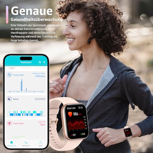 ASWEE Smartwatch Damen Herren, Smart Watch mit Antwort/Dial Anruf, 1.96" Zoll Touchscreen Fitness Tracker mit 147+ Sportmodi, Herzfrequenz, Fitnessuhr mit Blutsauerstoffmessgerät für Android iOS – Bild 4