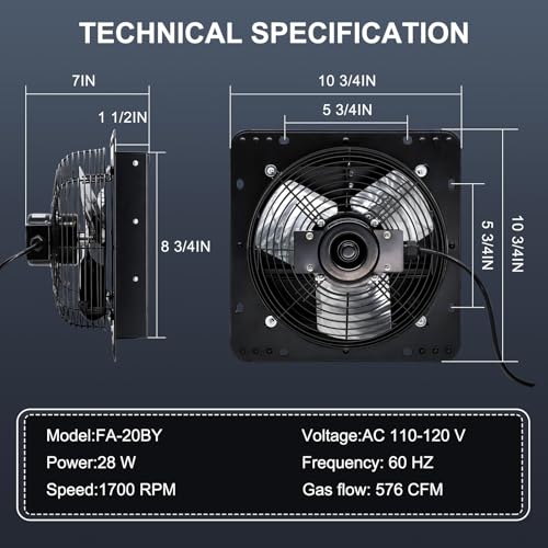 Ventilador de extracción para pared Criditpid de 7 pulgadas, negro, con termostato ajustable, para ático, cobertizo, sótano, invernadero y garaje, 1600 CFM, 760 RPM miniatura 2