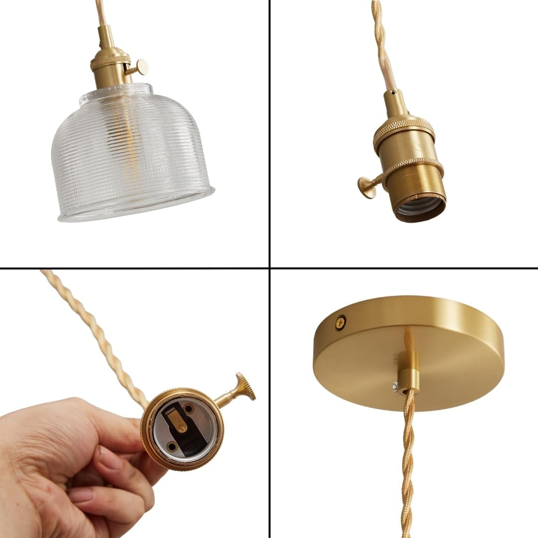 Mini Pendant Light Fixture - Brass Hanging Lamp for Kitchen Island, Bedroom, Entryway, Hallway
