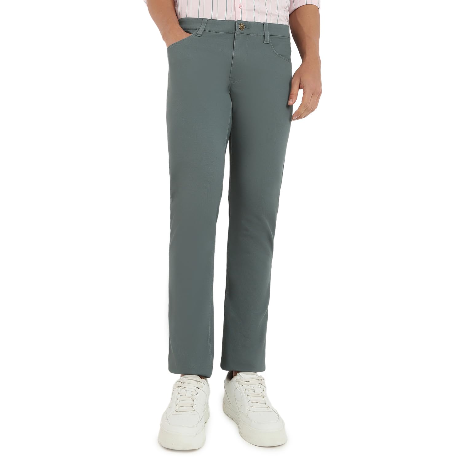 Men Regular Fit Dobby Pattern Cotton Blend Flat Front Casual Trouser-image-49