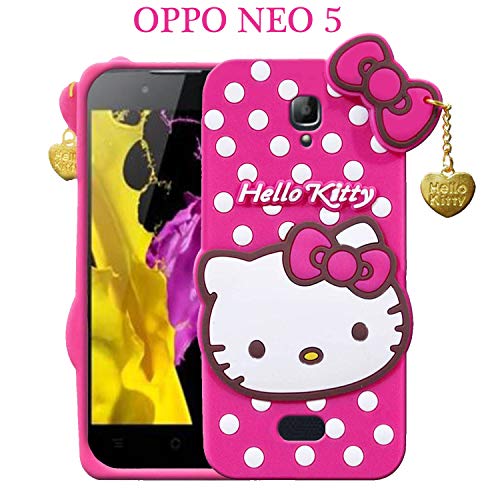 Image of Unirock Hello Kitty Back Case Cover for Oppo NEO 5 | 3D Cute Hello Kitty Case |Soft Silicone Rubber Back Cover with Pendant Kitty Cover for Oppo NEO 5 (Pink)