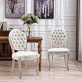 NIOIIKIT French Country Dining Chairs Set of 2, Round Back Farmhouse Dining Chairs, Vintage Fabric U