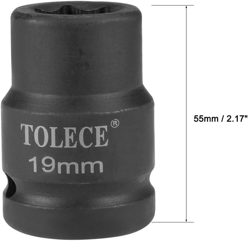 TA-VIGOR 3/4-Inch Drive by 19mm (3/4-Inch) Shallow Impact Socket, 55mm Length 6-Point Durable Reliable Cr-Mo Alloy Steel for Ratchets, Torque Electric Wrenches