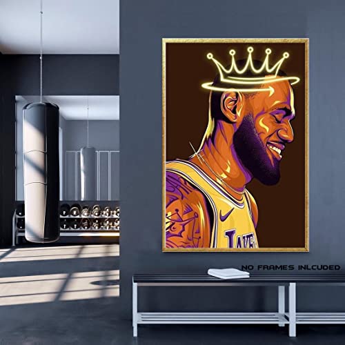 Lebron James Poster, Crowned King Lebron James Lakers Canvas Wall Art Print, Basketball Star Sports Inspirational Poster For Men Boys Bedroom Decor, (16"X24"-No Frame), The Best Gift For Sports Fans #TOP6