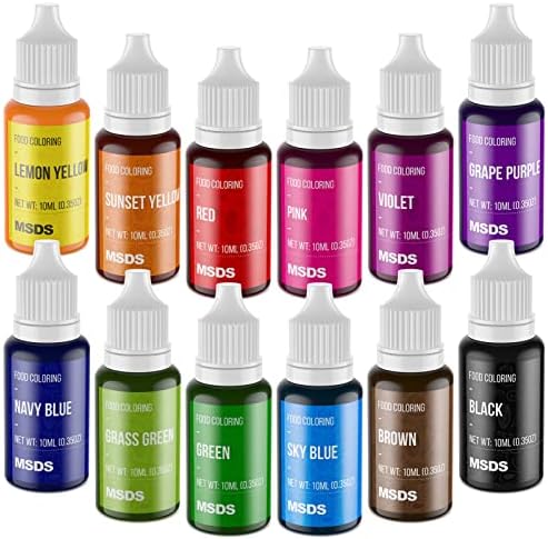 Food Coloring Set - 12 Color Food Grade Vibrant Food Dye Tasteless Liquid Color for Cake Decorating, Baking, Easter Egg, Icing, Fondant, Cooking, Slime Making DIY Supplies Kit - 0.35 Fl. oz (10 ml)/Bottles