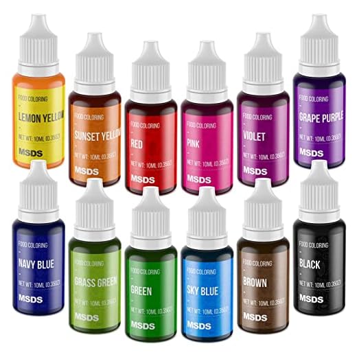 Food Coloring Set - 12 Color Food Grade Vibrant Food Dye Cherrysea Tasteless Liquid Color for Cake Decorating, Baking, Easter Egg, Icing, Fondant, Cooking, Slime Making DIY Supplies Kit - 0.35 Fl. oz (10 ml)/Bottles