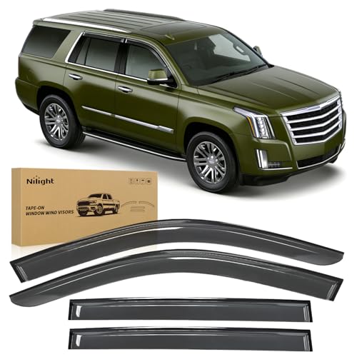 Image of Nilight Tape-On Window Visors for Chevy Tahoe 2015-2020, 4PCS | Out-Channel Smoke Rain Guards, Helps Vent Fresh Air in Rainy Weather, Fits Cadillac Escalade /GMC Yukon 2015-2020