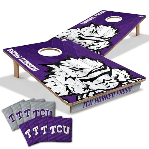 YouTheFan NCAA TCU Horned Frogs 2’ x 3’ Wood Cornhole Game with Logo Bags