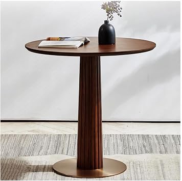 Round Walnut Dining Table, 60/70/80/90cm Wide Mid-Century Kitchen Table and Metal Pedestal Dinner Table Furniture,Ultra-Stable Chassis Design90cm