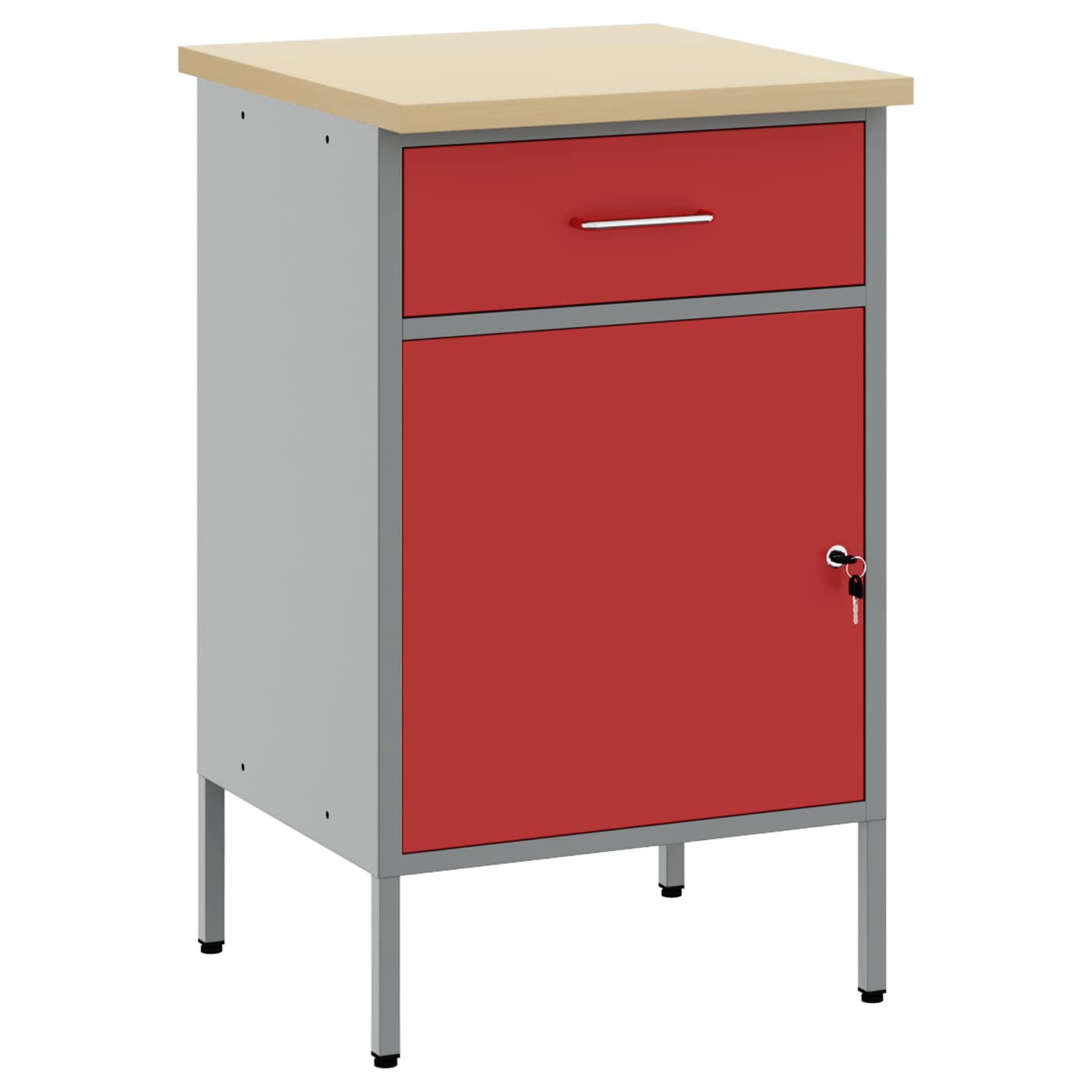 vidaXL Werkbank Rot und Grau 50 x 55 x 85 cm Ingenieure Holz und Stahl, Werkstatt, robuste Werkbank, rechteckiger Tisch, professioneller Arbeitsplatz für Bastler