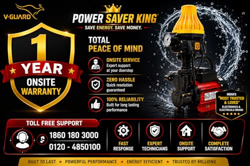 Image of V Guard 1hp Automatic Pressure Booster Pump 100% COPPER WINDING Superior Durability for Household (Upto 3 Bathrooms), 1 Year ON-SITE Warranty, Multicolor