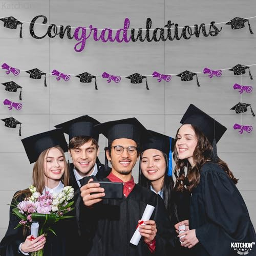 Image of KatchOn, Glitter Purple Congratulations Banner - No DIY, 10 Feet | Graduation Banner Class of 2026 | Purple Graduation Decorations 2026 | Grad Cap Decorations | Congrats Banner