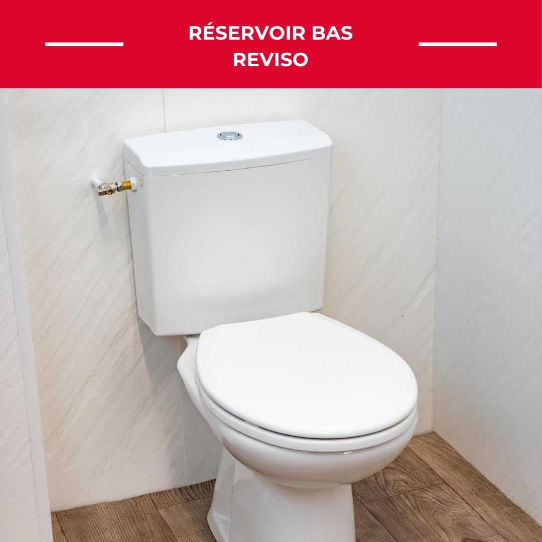 Wirquin 50717359 Réservoir d'eau pour wc Reviso bas en plastique avec kit de chasse d'eau complet économie d'eau, blanc | Plastique, Blanc, Kit complet, Chasse d'eau double chasse