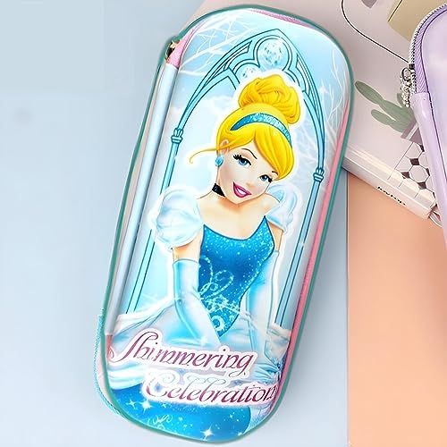 Image of EVA Large Capacity Stationery Box 3D Cartoon Pen Pencil case Multi-Compartment for School Students with Zip Closure -Best Birthday Gift for Girls, Boys & Kids (Princess (Blue))