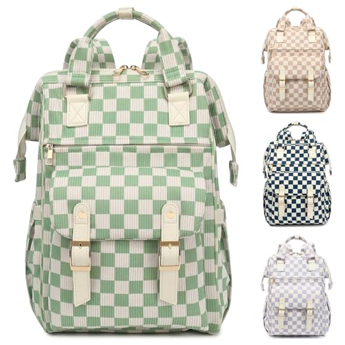 Image of Corduroy Laptop Backpack for Women 15.6 Inch Stylish College School Bookbag, Business Work & Travel Computer Backpacks (Checkered Green)