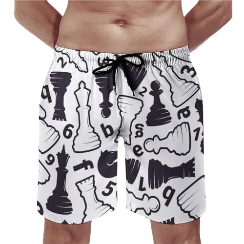 Shorts de bain homme échecs noirs blancs avec poches fonctionnelles
