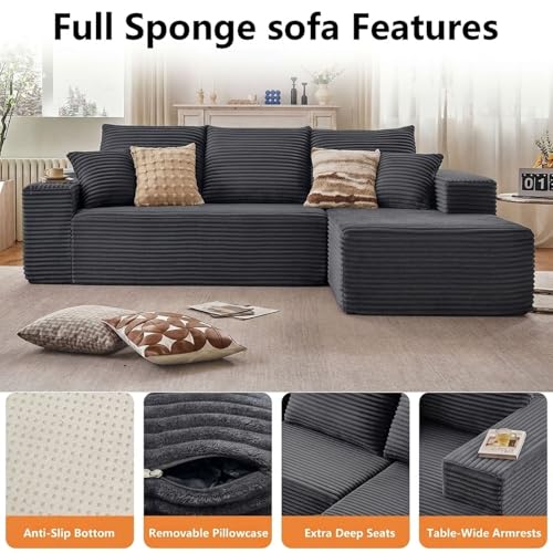 Image of Sectional Couches for Living Room Cloud Couch Sofa with L-Shape Couch in a Box Upholstered Boneless Couchs Modern Modular Sectional Couch with Chaise (Dark Grey,B-3 Seater-Right-Facing Chaise-96inch)