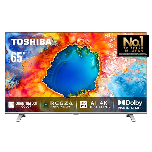 Toshiba 65 inch Native 60Hz VRR QLED Smart TV C450M -Quantom Dot Colour, AI 4K Upscaling, Anti-tip Clip, REGZA Power Audio, Game Mode, Sports Mode, Ultimate Motion, Dolby Vision Atmos (2024 Model)