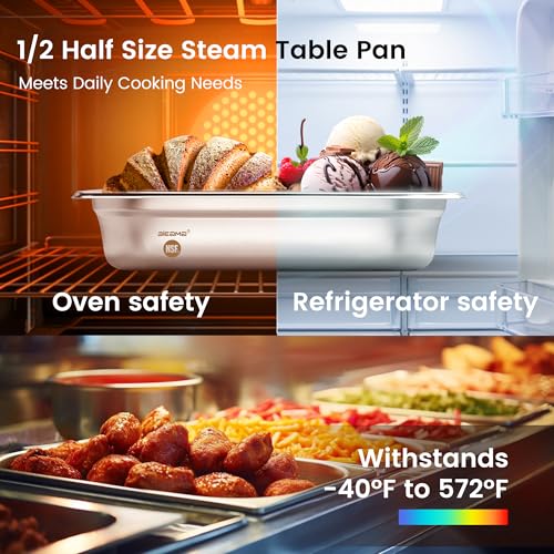 BIEAMA 6 Pack Hotel Pans, 1/2 Size 2.6" Deep, NSF, Commercial Stainless Steel Pan, Steam Table Pan, Catering Food Pans - Thumbnail 7