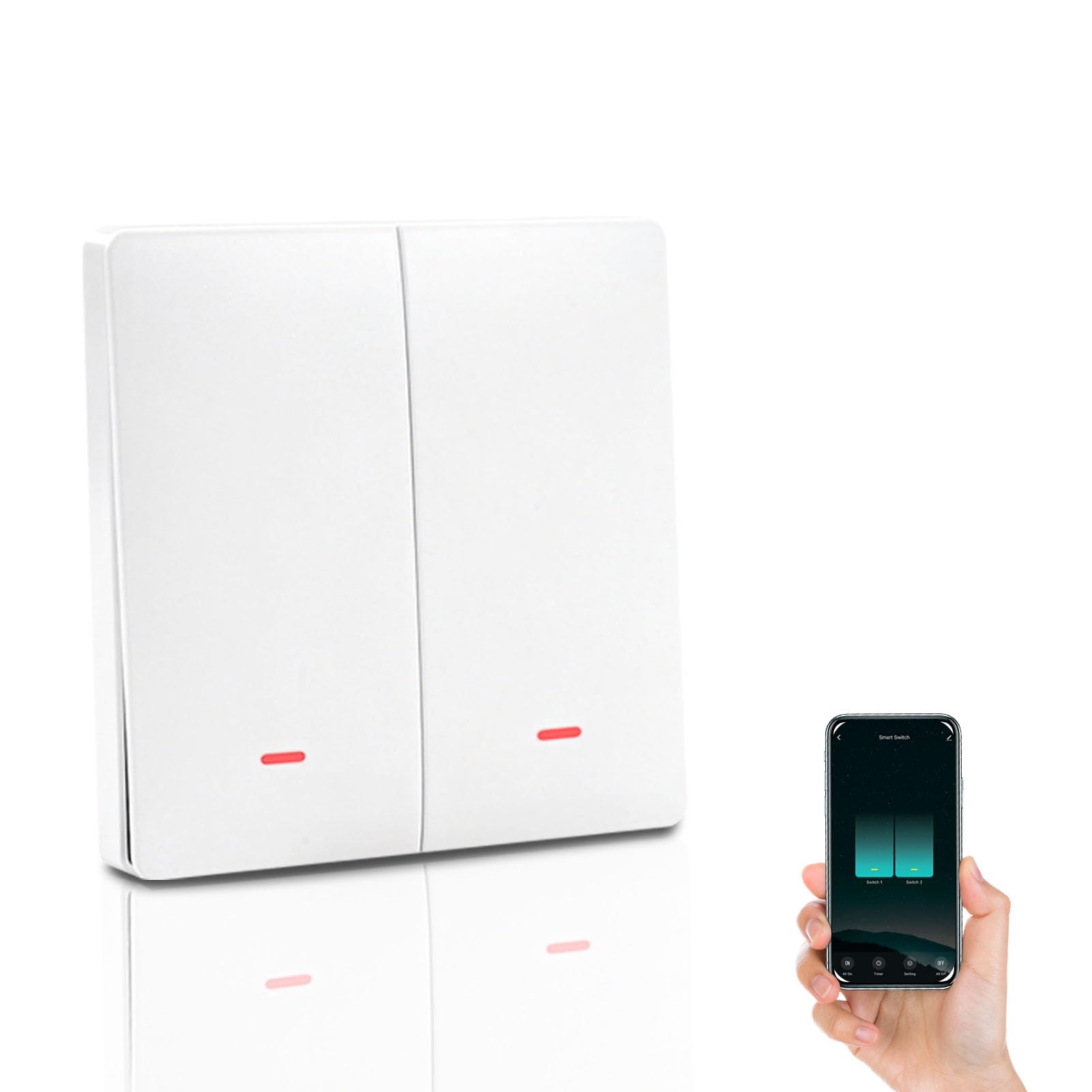 Interruptor de Luz Intelligente WiFi, 2-Gang 1-Vía, Smart Interruptor Pared Doble Empotrado Compatibile con controllo vocale Alexa/Google Home, Controllo Remoto por App Smart Life/Tuya (sin neutro)