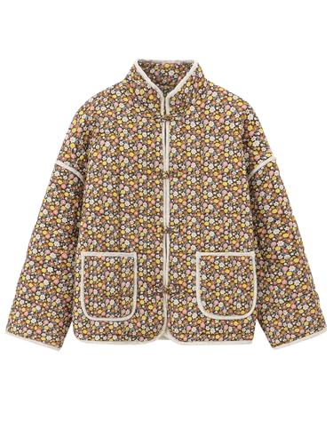 Muchpow Quilted Puffer Jacket for women Floral Printed Lightweight Cropped Button Down Outerwear with Pockets