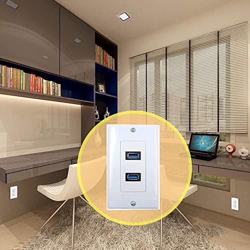 4.2A USB 3.0 Receptacle Outlets Wall Plates Panel, Haokiang 2 High Speed USB 3.0 Charging Dual Female Port Wall Plates Included, Size 115 MM x 70 MM